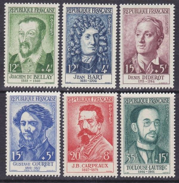 Europe | Famous Frenchmen Set of Six France Postage Stamps Lautrec Diderot Courbet Issued 1958 Europe Europe