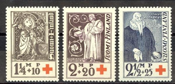 Europe | Finnish Bishops Set of Three Finland Red Cross Postage Stamps Issued 1933 Europe Europe