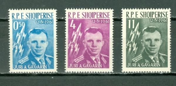 Europe | First Manned Space Flight Yuri Gagarin Set of Three Albania Postage Stamps Issued 1962 Europe Europe