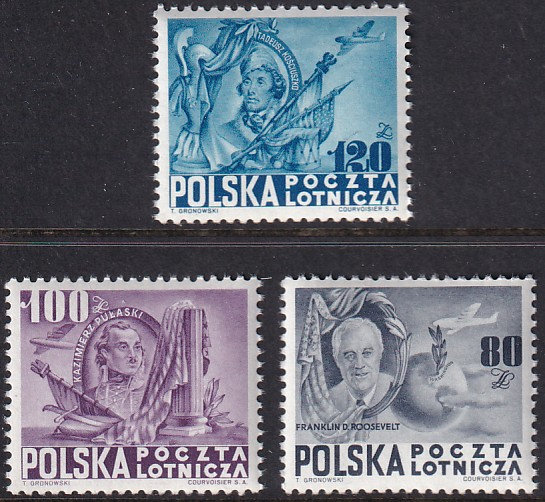 Europe | Freedom and Democracy Set of Three Poland Air Mail Postage Stamps Issued 1948 Europe Europe