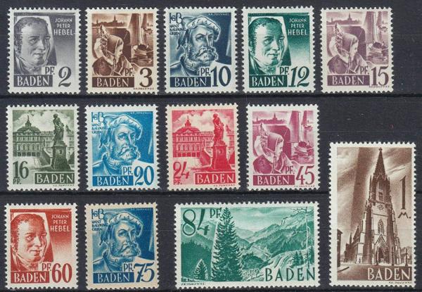 Europe | French Occupied Baden Germany Set of Thirteen Postage Stamps Issued 1947-1948 Europe Europe