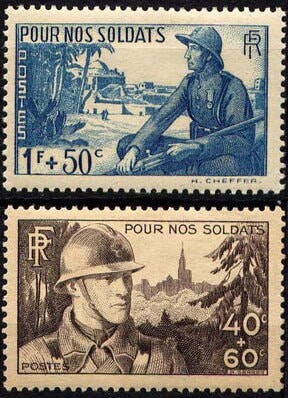 Europe | French WWII Soldiers Set of Two France Postage Stamps Issued 1940 Europe Europe