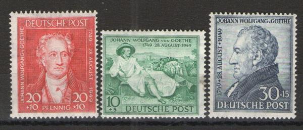 Europe | Goethe Set of Three German Postage Stamps Issued 1949 Europe Europe