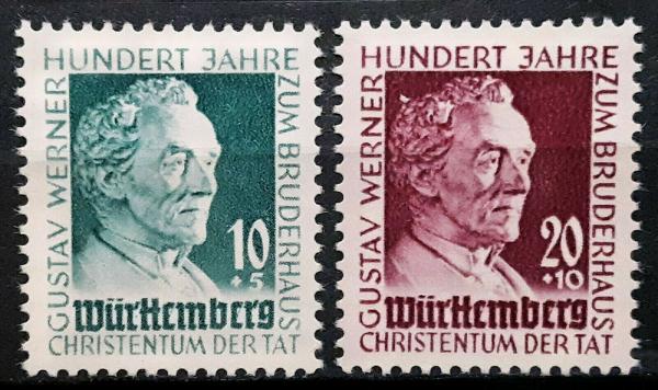 Europe | Gustav Werner Set of Two Wurttemberg Germany Postage Stamps Issued 1949 Europe Europe