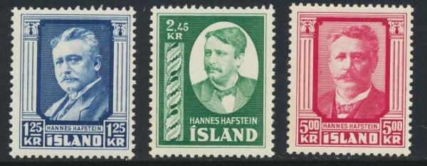 Europe | Hannes Hafstein Set of Three Iceland Postage Stamps Issued 1954 Europe Europe