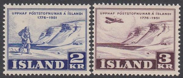 Europe | Icelandic Postal Service Set of Two Iceland Postage Stamps Issued 1951 Europe Europe