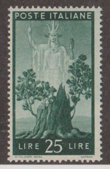 Europe | Italia and Tree Italy Postage Stamp Issued 1945 Green Europe Europe