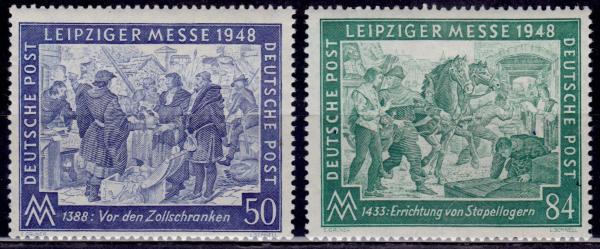 Europe | Leipzig Spring Fair Set of Two Germany Trizone Occupation Postage Stamps Issued 1948 Ultramarine and Dark green Europe Europe