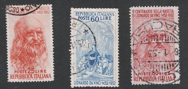 Europe | Leonardo da Vinci Set of Three Italy Postage Stamps Issued 1952 Used Europe Europe