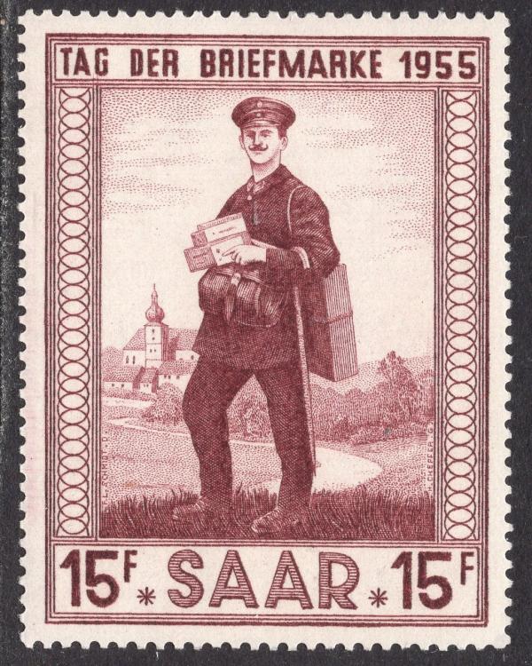 Europe | Mail Carrier Saar French Occupied Germany Postage Stamp Issued 1955 Europe Europe