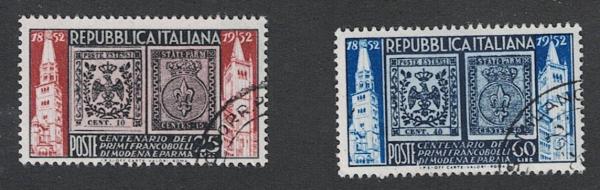 Europe | Modena and Parma Set of Two Italy Postage Stamps Issued 1952 Used Europe Europe