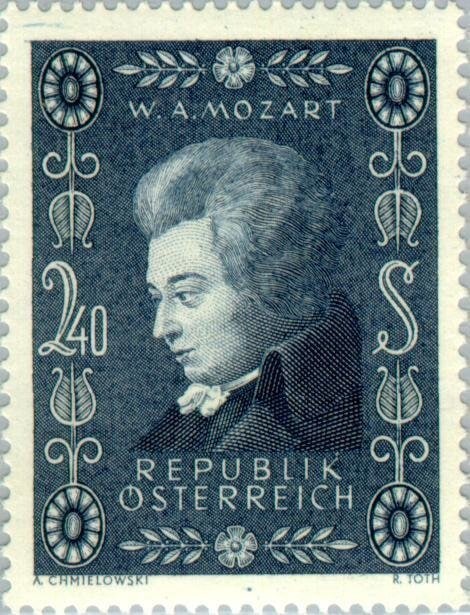 Europe | Mozart Austria Postage Stamp Issued 1956 Blue Europe Blue