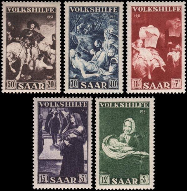 Europe | Paintings Set of Five Saar Postage Stamps Issued 1951 Europe Europe