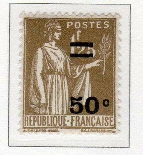 Europe | Peace Allegory Overprint France Postage Stamp Issued 1934 Olive Europe Europe