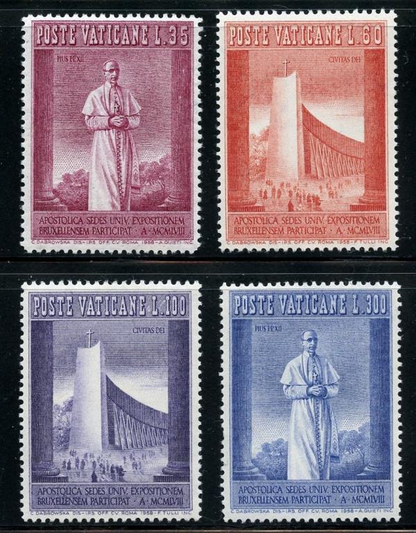 Europe | Pius XII  Expo Bruxelles Set of Four Vatican City Postage Stamps Issued 1958 Europe Europe