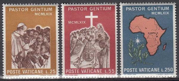 Europe | Pope Paul VI Visit to Africa Set of Three Vatican City Postage Stamps Issued 1969 Europe Europe