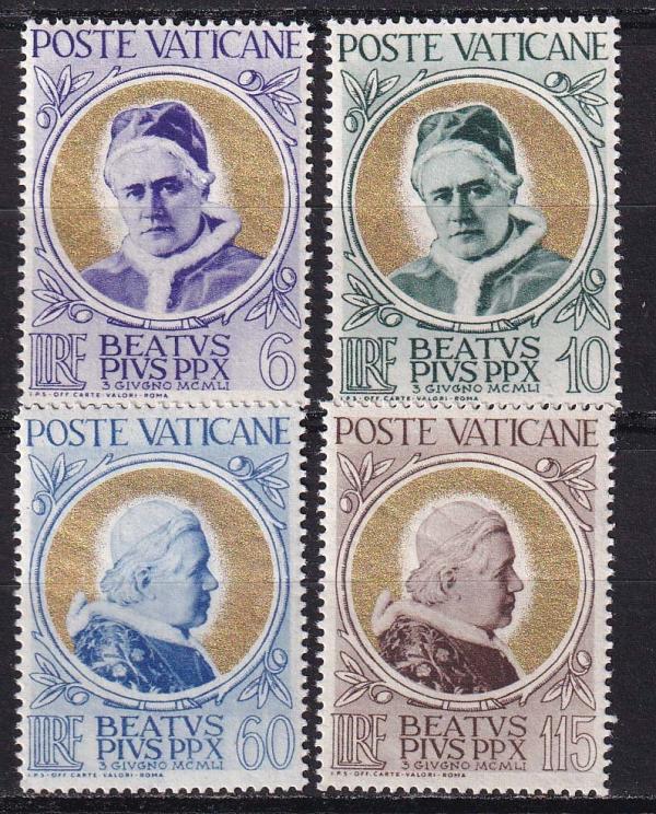 Europe | Pope Pius X Set of Four Vatican City Postage Stamps Issued 1951 Europe Europe