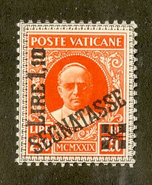 Europe | Pope Pius XI Vatican City Postage Due Stamp Issued 1931 Orange red Europe Europe