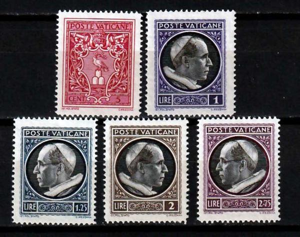 Europe | Pope Pius XII Set of Five Vatican City Postage Stamps Issued 1940 Europe Europe