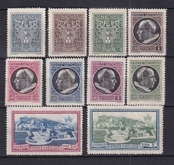 Europe | Pope Pius XII Set of Ten Vatican City Postage Stamps Issued 1945 Europe Europe