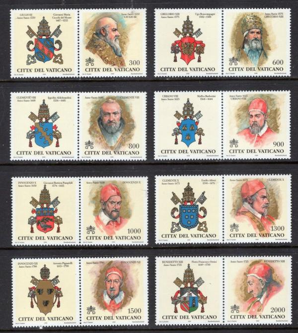 Europe | Popes of the Holy Years Set of Eight Vatican City Postage Stamps Issued 1999 Europe Europe