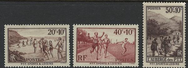 Europe | Postal Workers Sports Fund Set of Three France Postage Stamps Issued 1937 Europe Europe