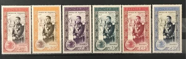 Europe | Prince Rainier Set of Six Monaco Postage Stamps Issued 1950 Europe Europe