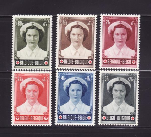 Europe | Princess Nurse Set of Six Belgium Red Cross Postage Stamps Issued 1953 Europe Europe