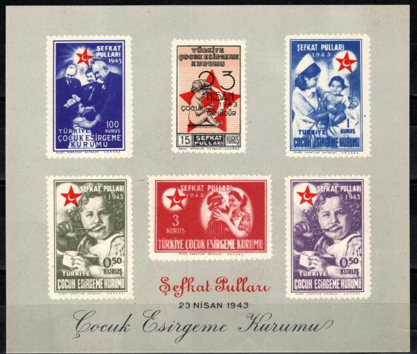 Europe | Red Crescent Souvenir Sheet of Six Turkey Stamps Issued 1943 Europe Europe