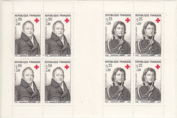 Europe | Red Cross Booklet of Eight France Postage Stamps Issued 1964 Black and Red Europe Black & Red