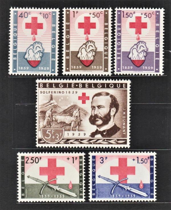 Europe | Red Cross Centenary Set of Six Belgium Postage Stamps Issued 1959 Europe Europe