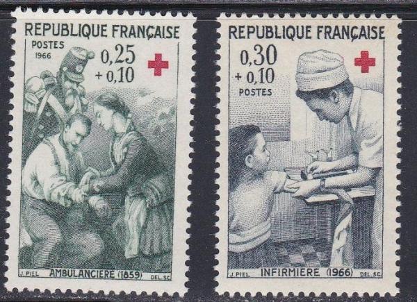 Europe | Red Cross First Aid Set of Two France Postage Stamps Issued 1966 Europe Europe