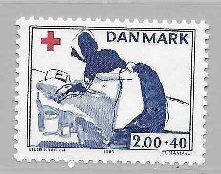 Europe | Red Cross Nurse Denmark Postage Stamp Black violet blue and red Europe Black violet blue & red