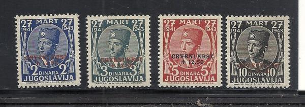 Europe | Red Cross Set of Four Yugoslavia Postage Stamps Issued 1943 Europe Europe