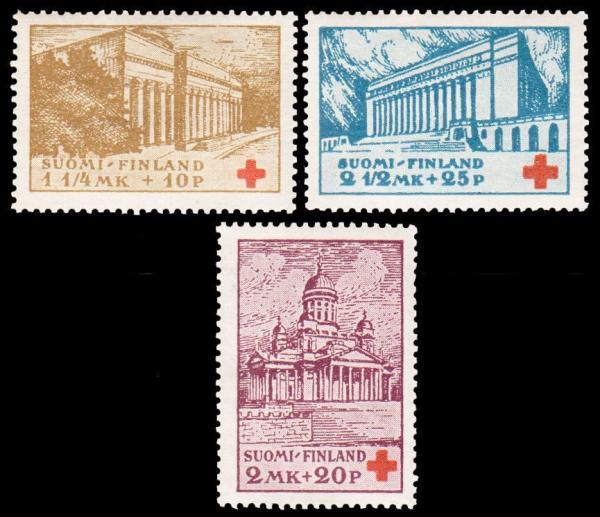 Europe | Red Cross Set of Three Finland Postage Stamps Issued 1932 Europe Europe