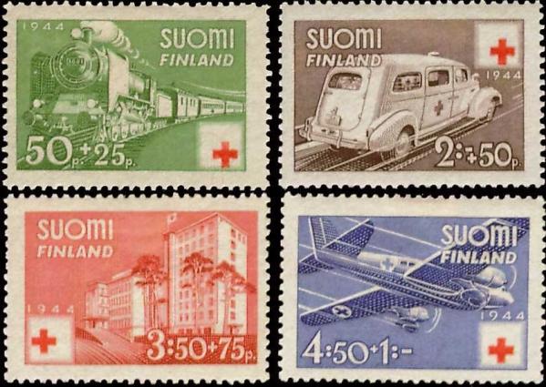 Europe | Red Cross Transport Set of Four Finland Postage Stamps Issued 1944 Europe Europe