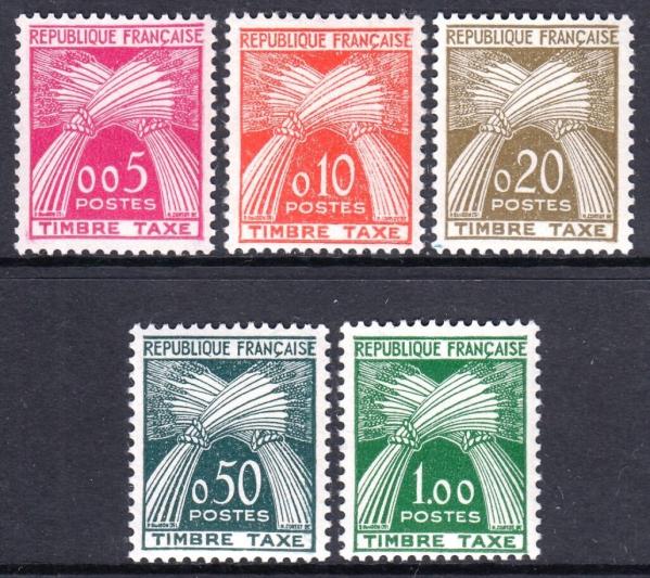 Europe | Sheaves of Wheat Set of Five France Postage Due Stamps Issued 1960 As shown Europe As shown