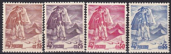 Europe | Skier In Folk Costume Set Of Four Poland Postage Stamps Issued 1939 Europe Europe