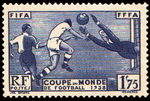 Europe | Soccer World Cup FIFA France Postage Stamp Issued 1938 Dark ultramarine Europe Dark ultramarine