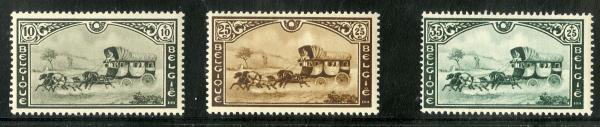 Europe | Stage Coach Set of Three Collectible Belgian Postage Stamps Issued 1935 Europe Europe