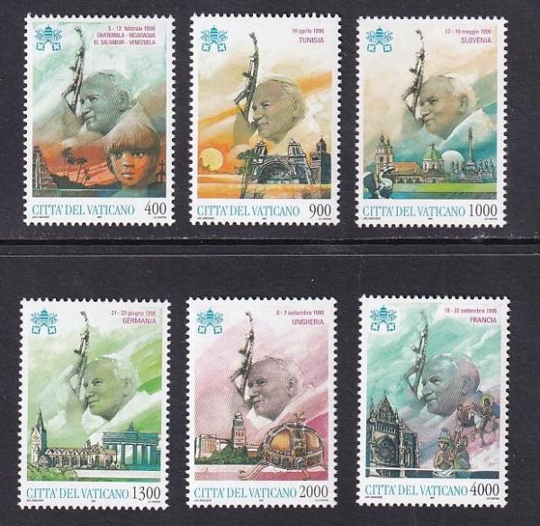 Europe | Travels of John Paul II in 1996 Set of Six Vatican City Postage Stamps Europe Europe