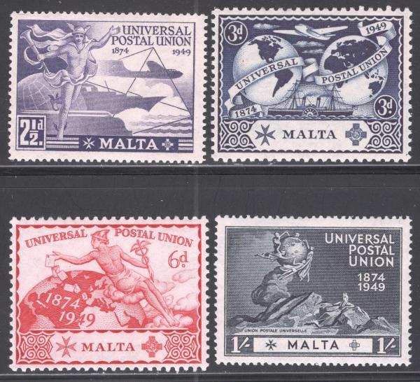 Europe | Universal Postal Union Set of Four Malta Postage Stamps Issued 1949 Europe Europe