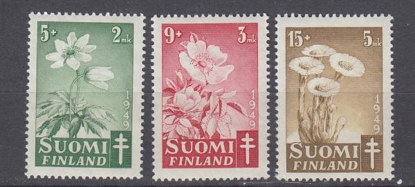 Europe | Wildflowers Set of Three Finland Postage Stamps Issued 1949 Europe Europe