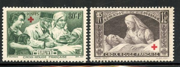 Europe | Wounded Soldier Red Cross Set of Two France Postage Stamps Issued 1940 Europe Europe