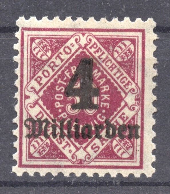 Europe | Wurttemberg Hyperinflation Four Billion Mark Postage Stamp Issued 1923 Europe Europe