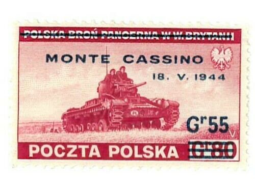 Europe | WWII Capture of Monte Cassino by Poles Postage Stamp Issued 1944 Dark carmine pink Europe Dark carmine pink