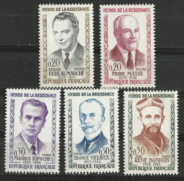 Europe | WWII French Resistance Set of Five France Postage Stamps Issued 1960 Europe Europe