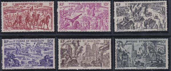 Europe | WWII Victory Set of Six St Pierre and Miquelon Air Mail Postage Stamps Issued 1946 Europe Europe