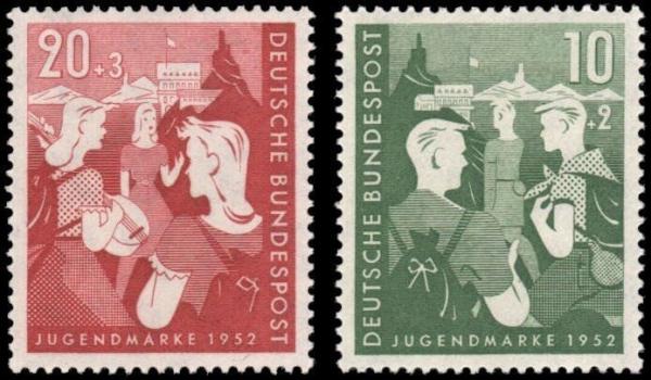 Europe | Youth Hostel Set of Two Germany Postage Stamps Issued 1952 Europe Europe