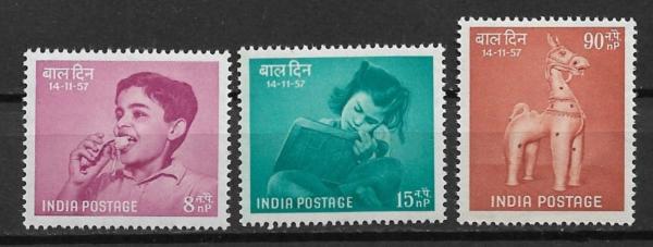 India | Children’s Day Set of Three India Postage Stamps Issued 1957 India India